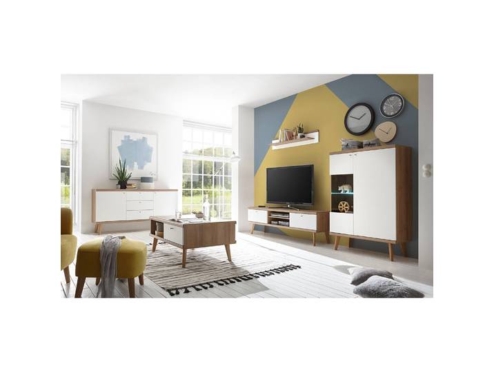 TV-Lowboard II Front & Korpus: MDF Mitteldichte Holzfaserplatte , foliert Griffe: Metall, lackiert Braun/Weiß 160 x 50 x 40cm