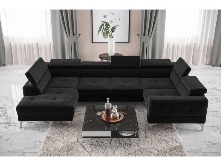 Xlmoebel Wohnlandschaft Elegantes U-Form Ecksofa aus schwarzem Stoff mit Automatikfunktion, Wohnlandschaft 1 Teile, Hergestellt in Europa