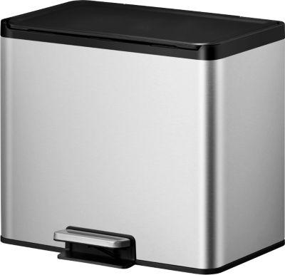 EKO Treteimer Essential Recycler, 2 x 15 Liter, Edelstahl, fingerabdrucksicher, Stay-open-Funktion, B 462 x T 338 x H 411 mm, silber/schwarz