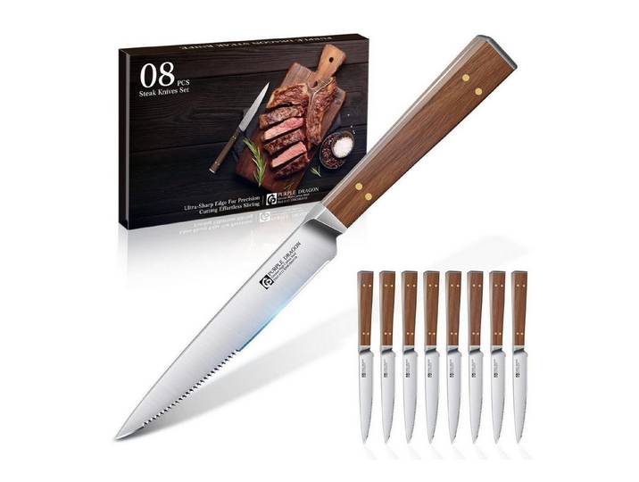 LuxusKollektion Steakmesser Steakmesser-Set 8er Wellenschliff Holzgriff Edelstahl