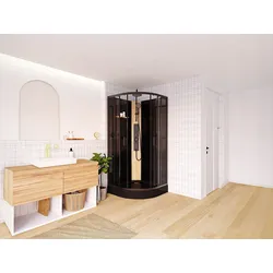 Viertelkreis-Duschkabine mit Hydromassage - Duschpaneel aus Bambus - Schwarz - 90 x 90 x 225 cm - TILOMA
