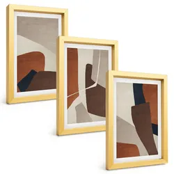 BILDER SET 3er Set - 20x30 cm Goldrahmen - Abstrakte moderne Strukturen