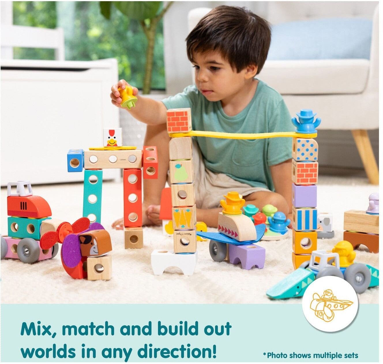 Spin Master Melissa & Doug Blockables Vehicles Building Set Playset for Kids - 100+ Interlocking Blocks - Screen-Free Building Toy - Ages 3 and Up