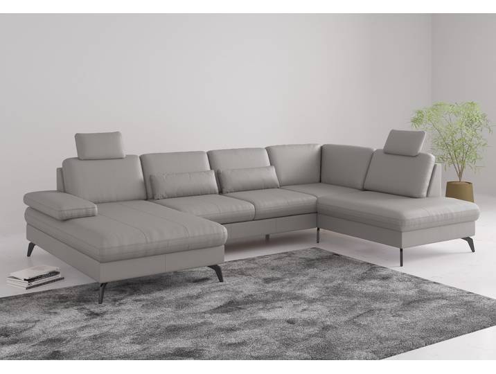 Wohnlandschaft, 335x212 cm, Naturleder, Light Grau, Mit Armteilverstellung, Modern, SIT & MORE