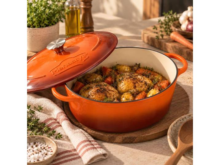 Cocotte en fonte émaillée 6,5l brique