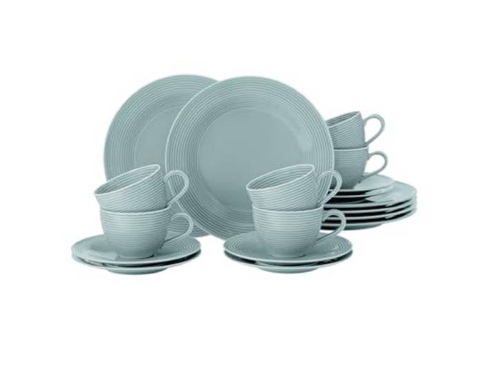SELTMANN WEIDEN Kaffeeservice 18-teilig BTR - Beat - Form: Rund mit Rillenrelief - moderner Stil - Arktisblau - Color Glaze