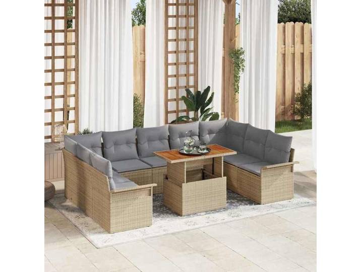 Ensemble de canapé de jardin - - Beige - Poly rotin - Modulaire - Grand espace de stockage