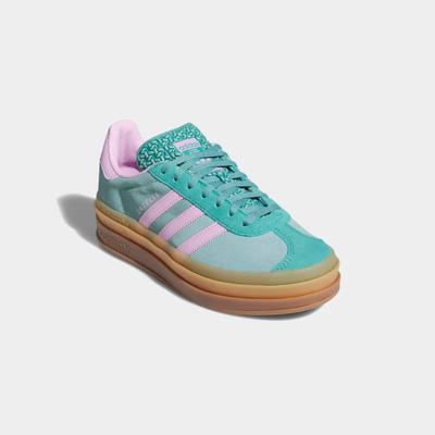 Sneaker ADIDAS ORIGINALS "GAZELLE BOLD", Damen, Gr. 40,5, lila (powder teal, bliss lila, pure teal), Leder, Synthetik, Schuhe Sneaker