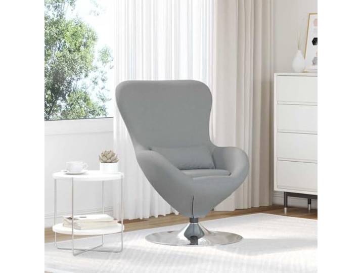 IBUQDDV Eiersessel Hellgrau 63 x 73 x 90 cm Stoff mit 360 Grad Drehung Stahl-Holz-Gestell, Polyester-Bezug, Baumwollkissen, Wohnzimmer, Schlafzimmer, modern, minimalistisch