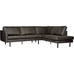 Ecksofa Rodeo Lederoptik, klassisch rechts, Schwarz, komfortabel für 4–5 Personen