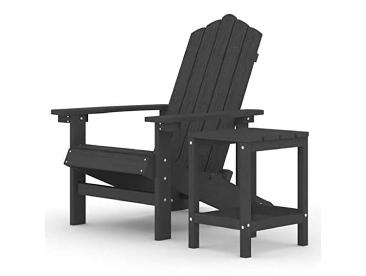 RJPLMFV Adirondack-Stuhl mit Tisch, HDPE, Anthrazit Hohe Rückenlehne, breite Armlehnen, pflegeleicht, wetterfest, Kapazität 110 kg