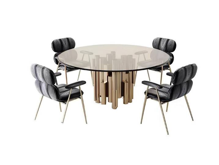 Xlmoebel Esstisch Runder Glastisch mit goldenem Design für elegante Akzente (Esstisch, 1-St., Esstisch), Hergestellt in Europa