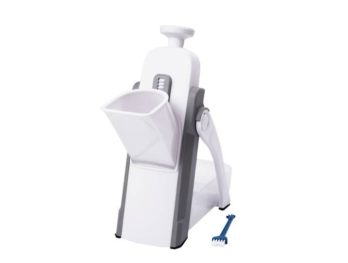 Gemüseschneider Edelstahl mit Auffangbehälter weiss/grau