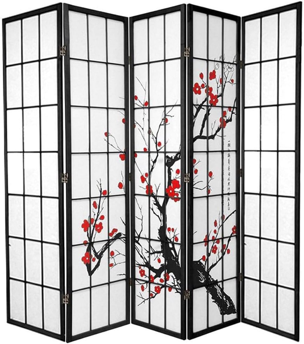 Japans Kamerscherm 5 Panelen Shoji Rijstpapier Zwart H180 x B225 cm