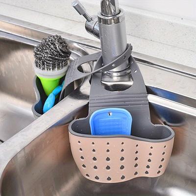 Perfect Picks Market Adjustable Kitchen Sink Drain Basket Hanging Soap And Sponge Holder For Home Storage pink