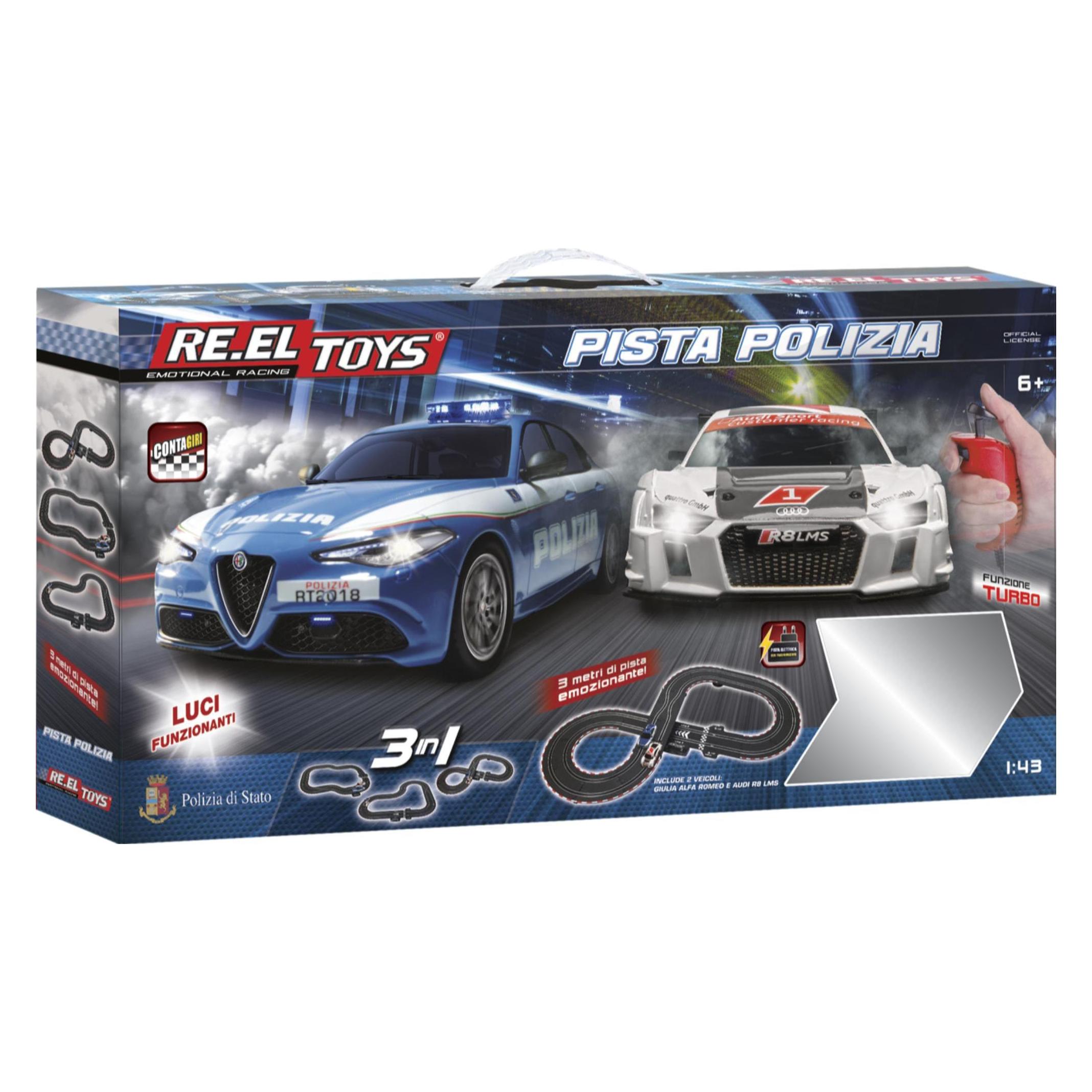 Re.Eltoys POLIZIA TRACK electric: 3m track length - 1:43 Scale cars with lights and turbo function (0906)