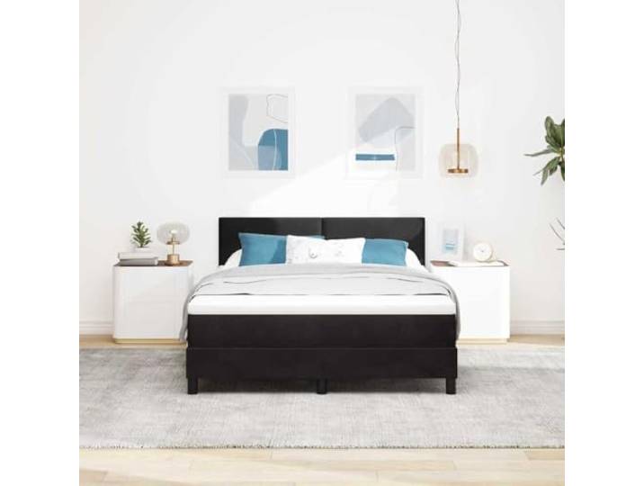 KTHLBRH Boxspringbett schwarz 140 x 190 cm Samt Struktur aus Holz, weicher Schaumstoff, Kopfteil aus Kunstleder, feste Latten
