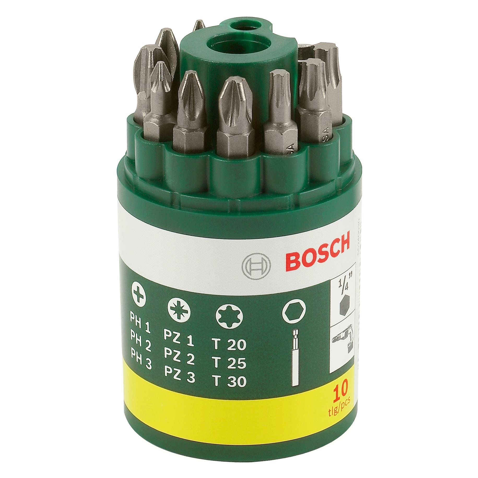 Bosch Zubehör Schrauberbit-Set, 10-teilig, inklusive Torx (Innensechskant, Kreuz Phillips PH, Kreuz Pozidriv PZ) (2607019452)