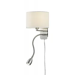 Wandleuchte Wandlampe Leselampe Metall Stoff nickel matt weiß mit Lesearm H 23,5 cm