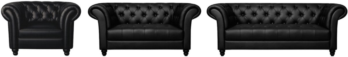 Meubeldistrict Chesterfield Banken Set 1-2-3 Zits met Curve Armleuningen - Zwart