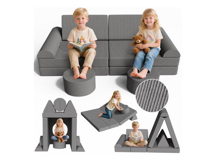 TLGREEN Kindersofa Spielsofa Cord, 15-Teiliges Modulare Kinderspielcouch, Kindersofa-Bausteine, Spielsofa für Kinder, kreatives Spielen für Kuschelecke im Kinderzimmer