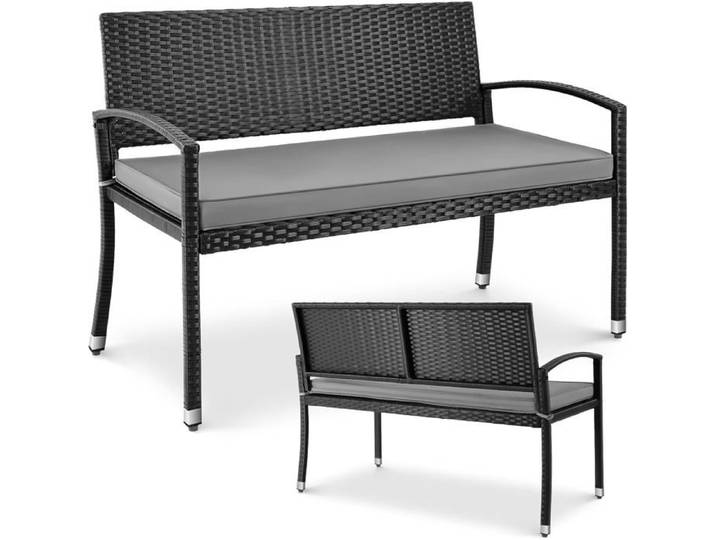 Banc de Jardin en Rotin avec Coussin Banc Extérieur en Polyrotin Résistant aux Intempéries -Noir