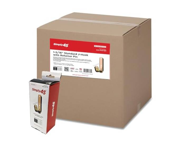 Simply45 Standard-J-Haken, Größe 4,8 cm, mit Haltestift, 100 Stück Abgeschrägte Kanten, Wand-/vertikale Oberflächenmontage, unterstützt 54 Cat5e, Koaxial-, AV- und Glasfaserkabel