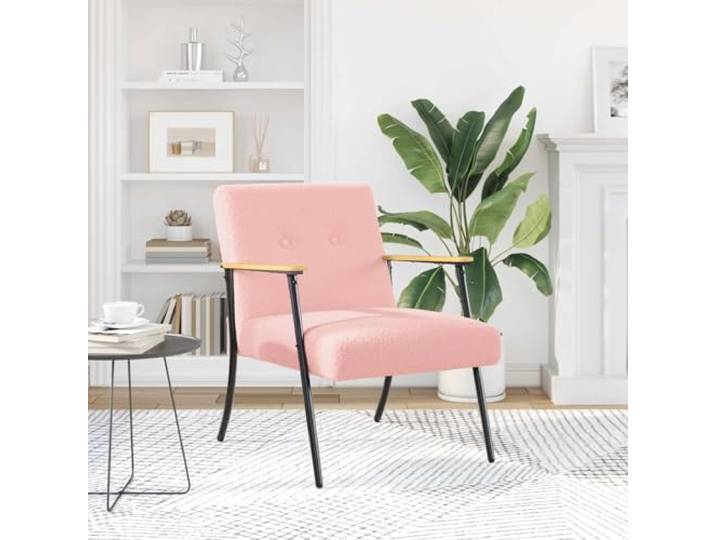 NLQMSU Sessel, Rosa, Wollstoff, gekräuselt, Stahl Sperrholz Weicher samtiger Stoff, stabiler Stahlfuß, ergonomischer Sitz, gemütliche Leseecke, sanfte Pflege