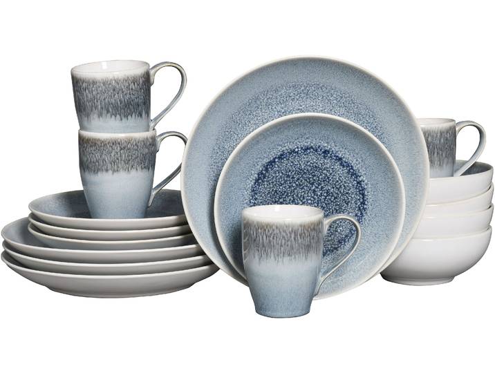 Kombiservice CREATABLE Caldera, Kombi-Service, 16-tlg , blau (eisblau), 16 Stk., Steinzeug, Geschirr-Sets, Kombiservice, Reaktivglasur