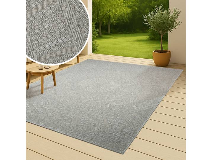 Teppich BRUNO BANANI Solan, ethno, boho-inspiriert, In- und Outdoor geeignet , grau, B:160cm H:5mm L:230cm, Kunstfaser, Teppiche, Teppich, Mandala, Kreise, Küche, Wohnzimmer, Camping, Balkon