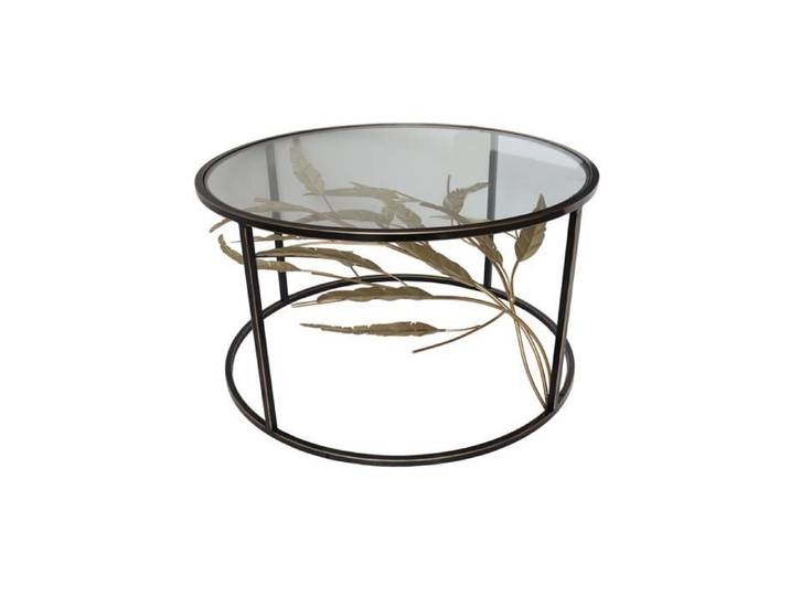 Table Basse Ronde 3D Feuillage En Mouvement Noir & Or