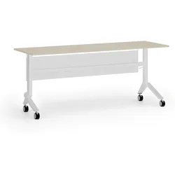 Mobiler Schreibtisch PRIMO MOVE, 180x60 cm, weißes Metallgestell, Birke