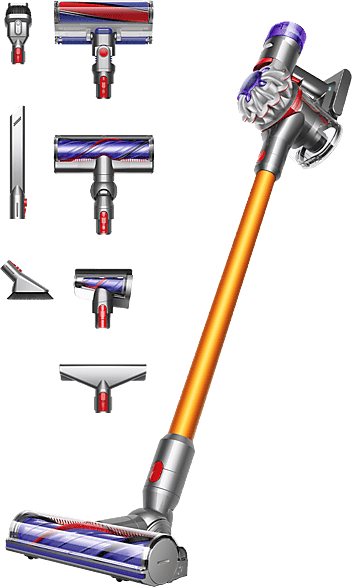 Aspirador escoba - Dyson v8™ Absolute, Potencia succión 115 AW, Autonomía 40 min, Accesorios, Níquel/Amarillo