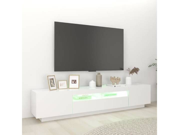 Zerodis Meuble TV avec lumières LED Blanc 200x35x40 cm RE388
