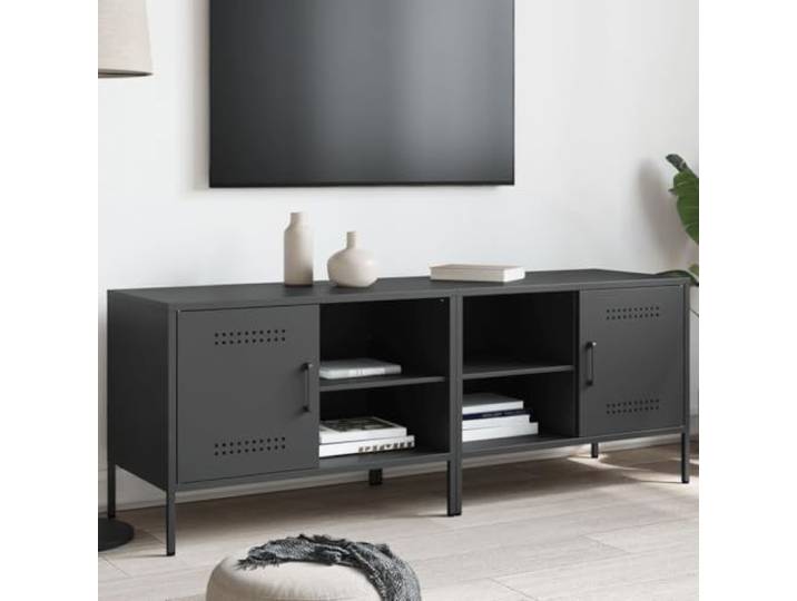 HEFZGDB TV-Schrank Set 2 Stück Schwarz 68x39x50,5 cm Stahl Industrie Design mit Stauraum und offenen Ablagen für Wohnzimmer Möbel