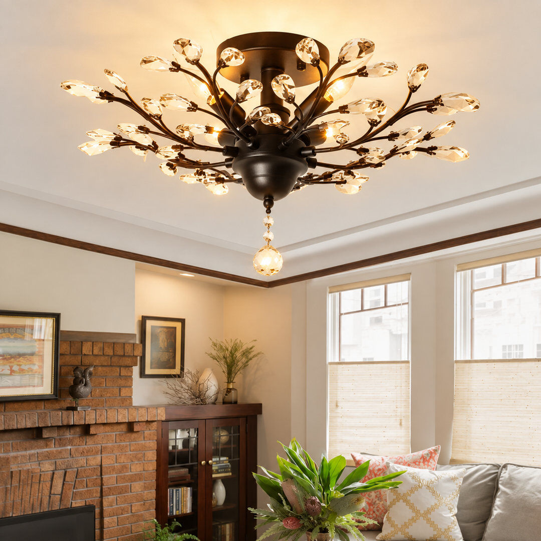 Blue Elephant Nevis 4 - Light 60cm Unique Semi Flush Mount Black 30cm H X 60cm W X 60cm D