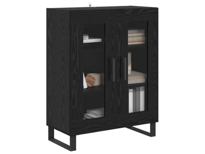 KTHLBRH Sideboard Eiche schwarz 69,5 x 34 x 90 cm Holz mehrschichtig 2 Türen, selbsttragendes Design, einfache Montage, großer Wohnraum