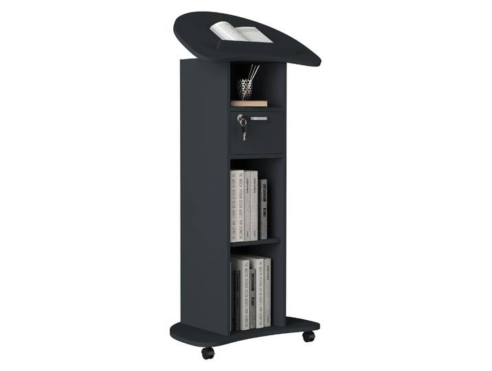 Bürowagen VCM Holz Stehpult Rednerpult Stehtisch Rollen Redola , schwarz (anthrazit), B:56cm T:37cm, Tische, Bürowagen