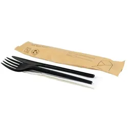 Natureko Wiederverwendbares CPLA-Besteck, schwarz, Messer/Gabel/Serviette