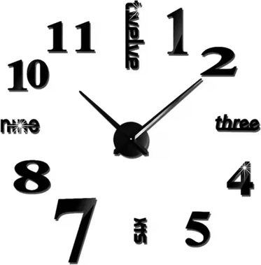 Inspire Picks 3D DIY Frameless Wall Clock Luminous Silent Modern Wall Decor Stickers 018 Black 3d 51 Inch(130cm)