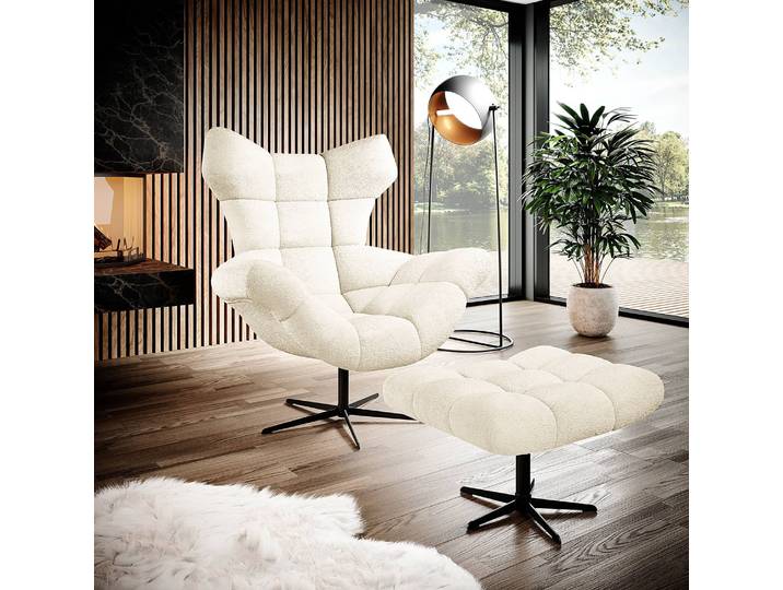Tabouret Loney 46 x 45 x 69cm Blanc/Beige Tissu chenille Lorin: Crème