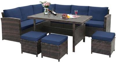 Costway 7 Pieces Hand-woven Cozy Wicker Patio Furniture Set-Blue