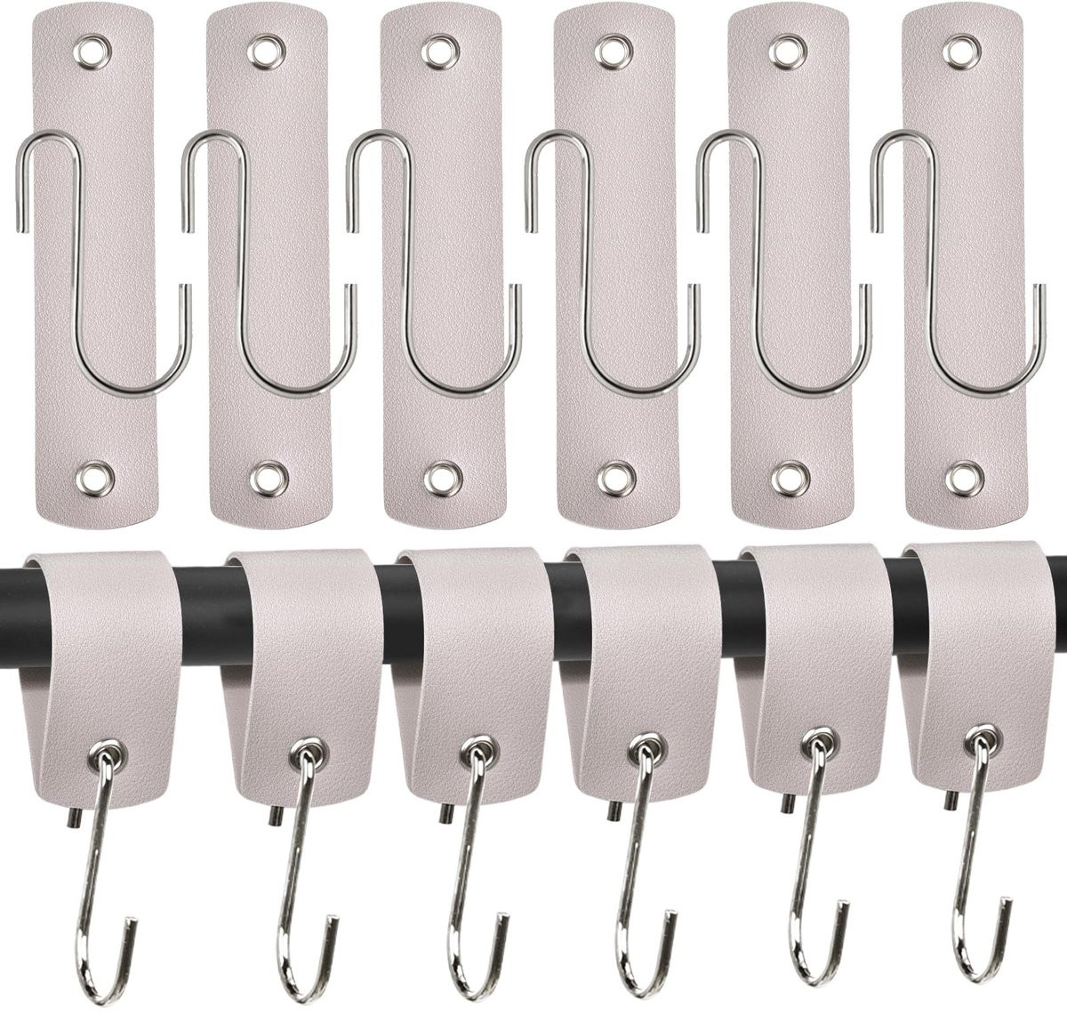 Set van 12 grijze S-haken met leren lus