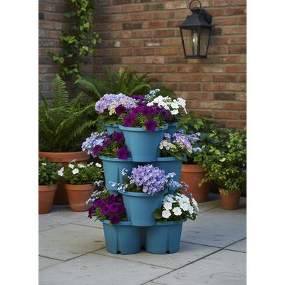 Pflanzkübel KHW "Pflanzturm Demeter", blau (meerblau), H:66cm Ø:43cm, Kunststoff, Polypropylen, Pflanzgefäße, Pflanzkübel, Vertikales Gärtnern auf kleinstem Raum, verschiedene Farben