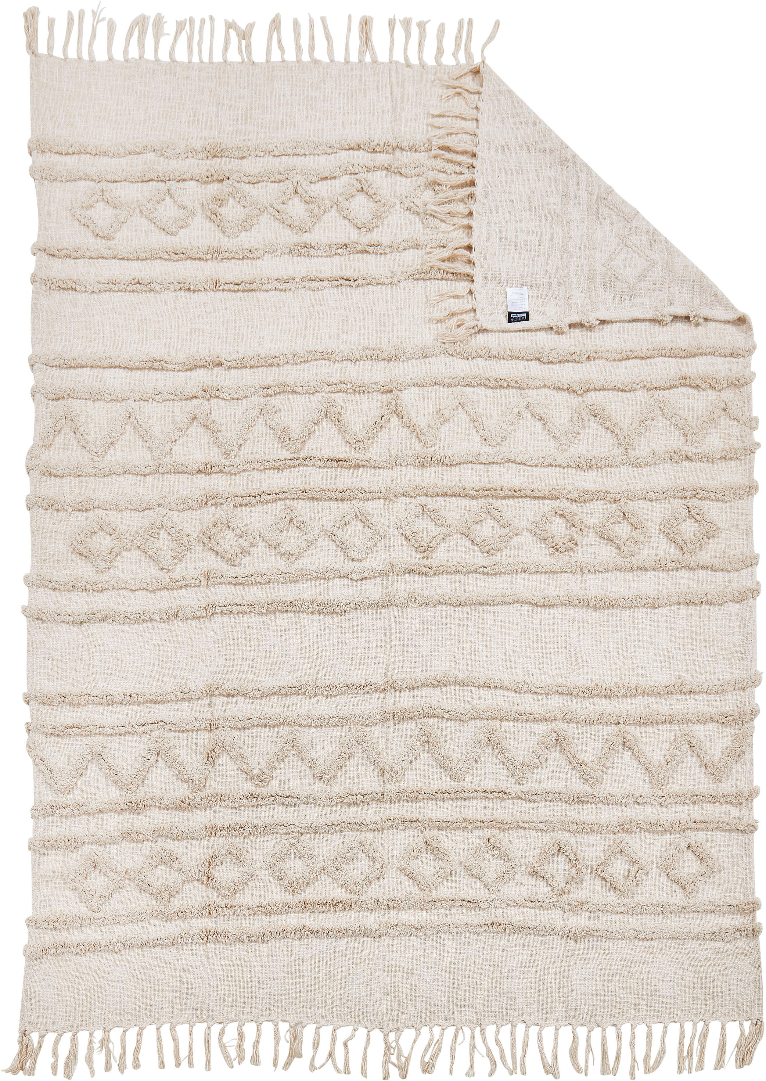 Plaid DONE. "TAMANI", beige, B:130cm L:170cm, Baumwolle, Wohndecken, Plaid, Plaid im Boho Stil beige B/L: 130cm x 170cm