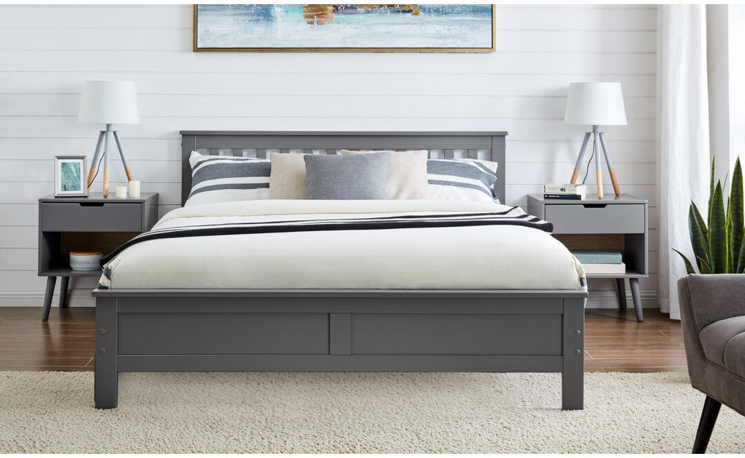 Brambly Cottage Codman Solid Wood Painted Bed Frame - Modern Farmhouse Style Grey Kingsize (5')
