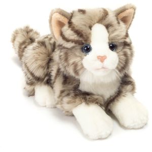 Teddy-Hermann Kuscheltier 906919, Katze liegend grau, ab 1,5 Jahre, 20 cm