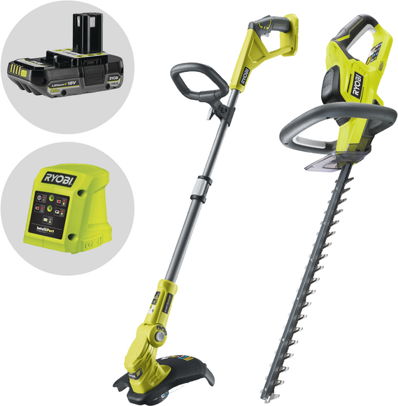 Ryobi RHT1845LT25M20 - Kit taille-haie + coupe-bordure à batterie - 18 V 2 Ah