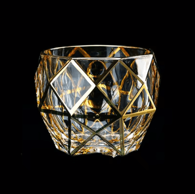 Inspire Picks Gold Line Crystal Whiskey Tumblers Set Golden Rim Whisky Glasses For Cocktails Wine And Beer beehives 280 300ml