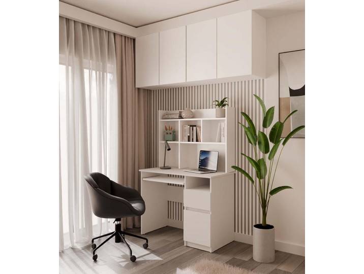 Praktischer Schreibtisch Porto mit Aufsatz, Schrank und Stauraum